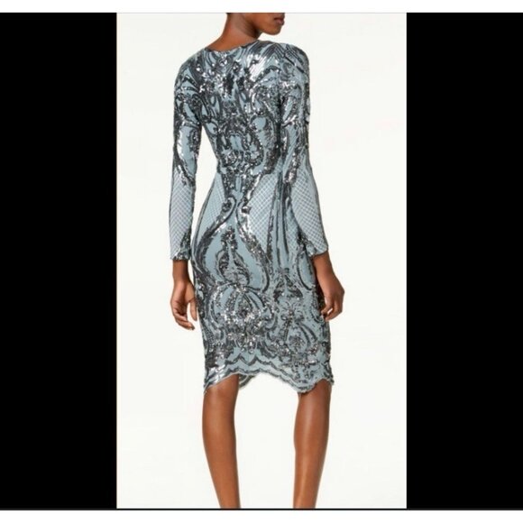 Betsy & Adam Sequin Bodycon Cocktail Dress Womens 6 Blue Gunmetal Silver Holiday - Picture 13 of 13